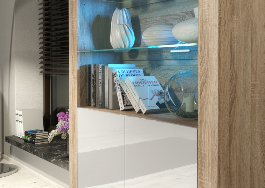 Mex Furniture Premium 170cm Cabinet Sideboard High Gloss Doors Cupboard & Display & Free LED Lights