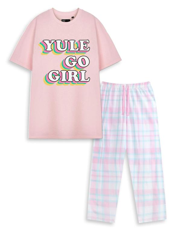 Show Me The Merch Unisex Pink Yule Go Girl Short Sleeve Long Leg Pyjama Set