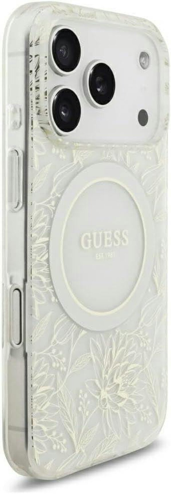 Guess IML Flowers Electro Pearl Strap MagSafe Case for iPhone 17/18 Pro 6.3" White - GUHMP18LHCPOFPH