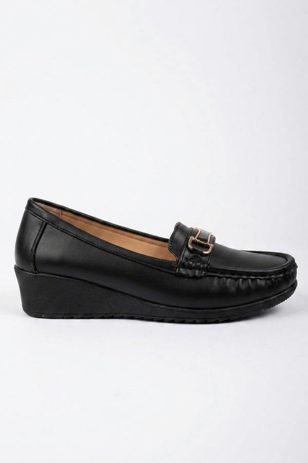 Constance Faux Leather Wedge Loafers - Black