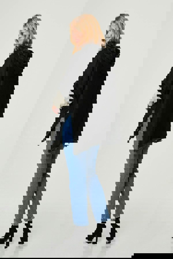 Black | Faux Fur Lined Hooded 1/2 Sleeve Poncho