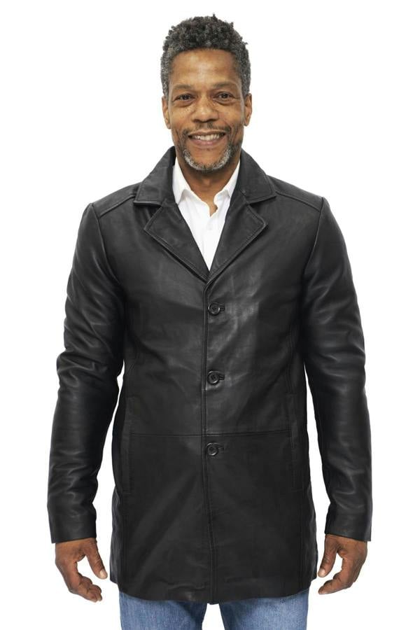 Infinity Leather Mens 3/4 Black Leather Coat-Rosario