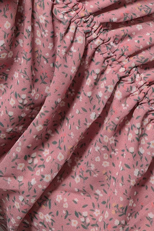 Printed Long Sleeve Drawstring Midi Dress - Dusky Pink DR3639