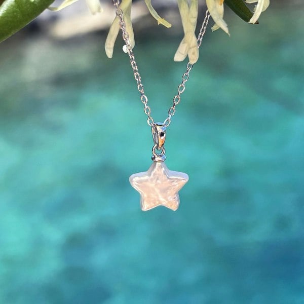 Star pearl pendant on sterling silver necklace by LENAE London, contemporary and minimalist jewellery.