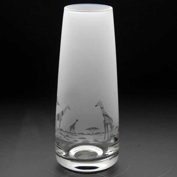 Glyptic Glass Art Giraffe Glass Bud Vase - Hand Etched/Engraved Gift