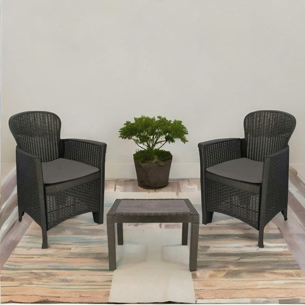 Rafaelo Mobilia Set of 3 Polyrattan Garden Bistro Furniture Set Grey