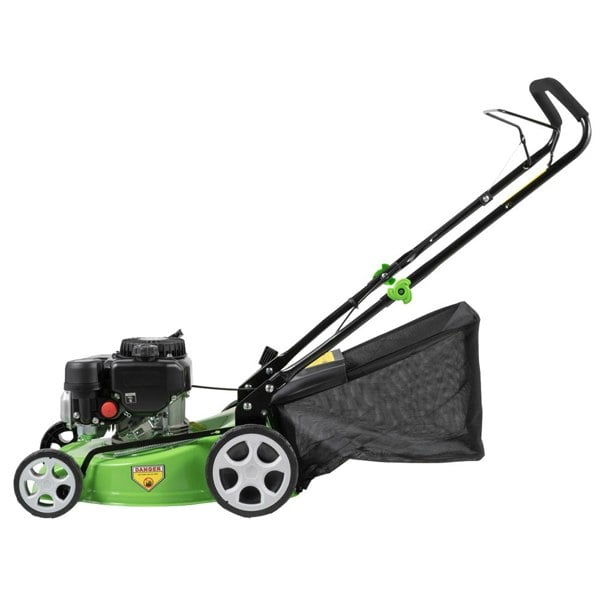 40cm 132cc 4-Stroke Petrol Lawnmower - Hand-Propelled Manual Grass Cutter Mower - LoopsDirect