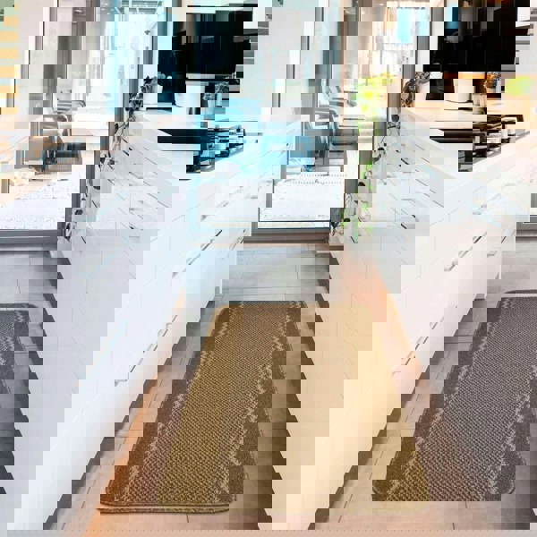 Machine Washable Design Mats: Bordered Line Brown | The Rugs