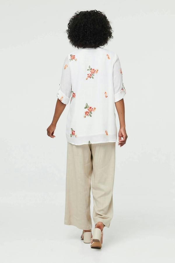 White | Floral Curve Hem Layered Blouse