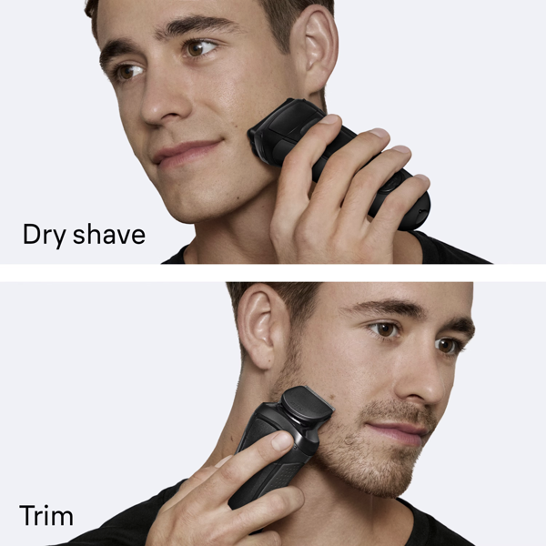 Braun Series 3+ 3000BT Electric Shaver, Beard Trimmer Attachment, Dry - Grey