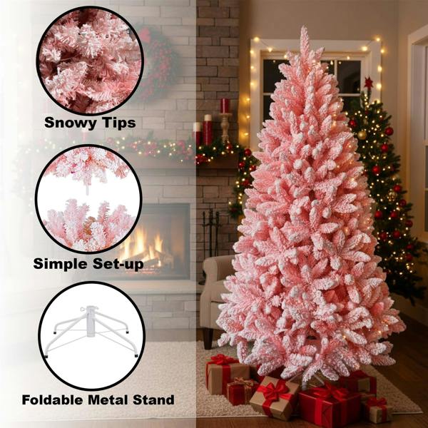 4ft to 8ft Pink Flocked Artificial Christmas Trees with 308 Tips and Snow Effect image 9