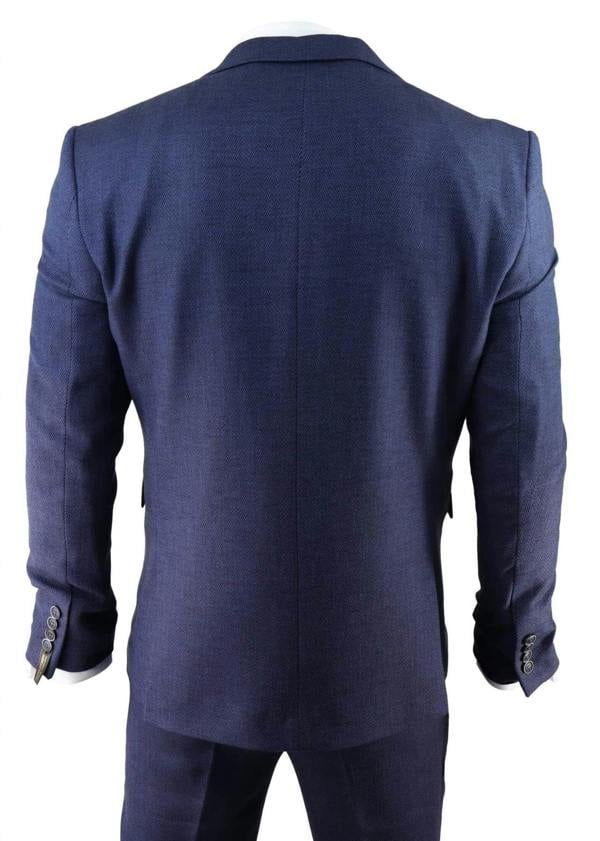 TruClothing Mens Navy Blue 3 Piece Tweed Herringbone Suit Peaky Blinders Classic Tailored