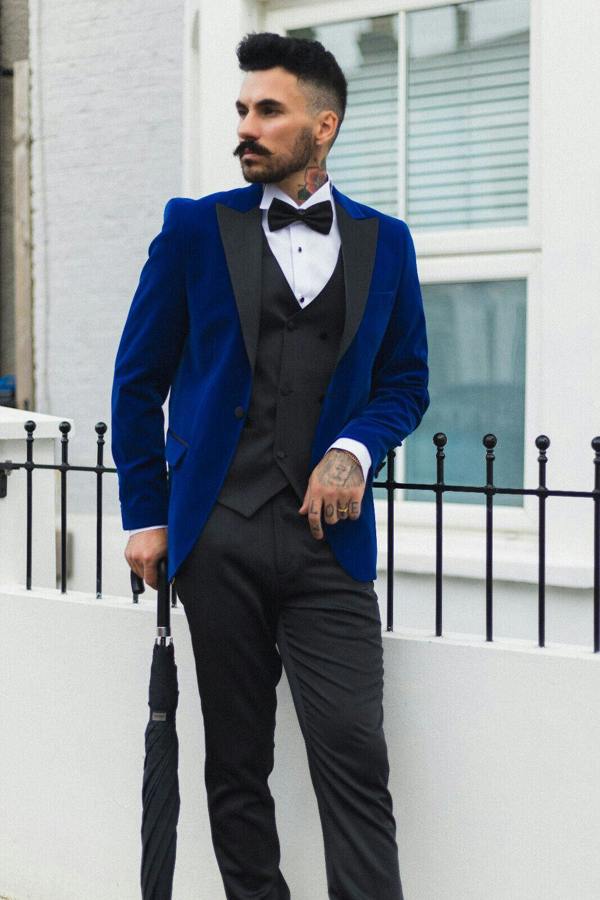 TruClothing Mens Blue Velvet Dinner Tuxedo Suit Jacket Blazer