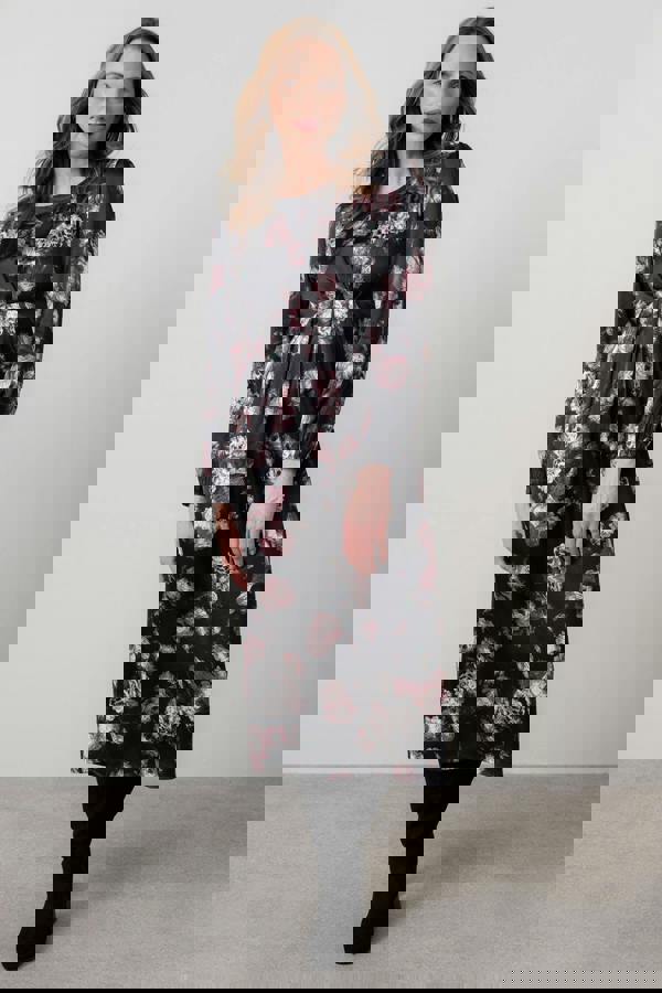 Lily & Me Celia Floral Print Satin Midi Dress Black