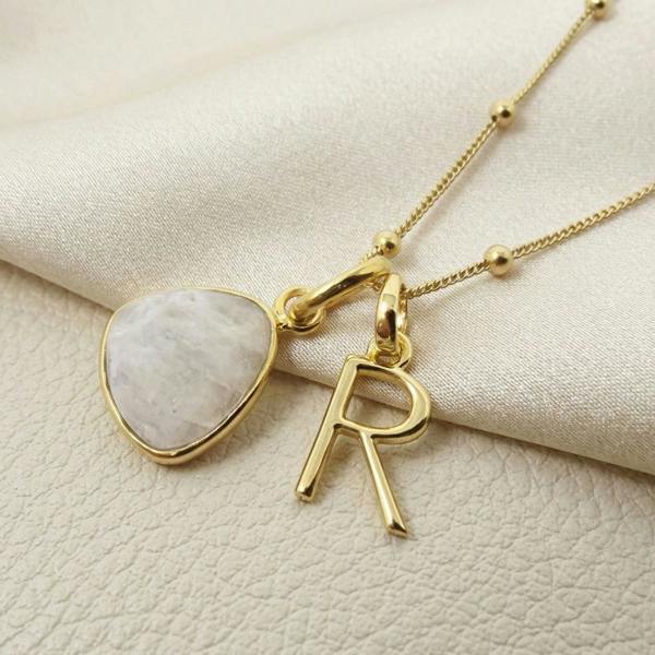 Harfi 18ct Gold Vermeil Plated Moonstone Initial Necklace