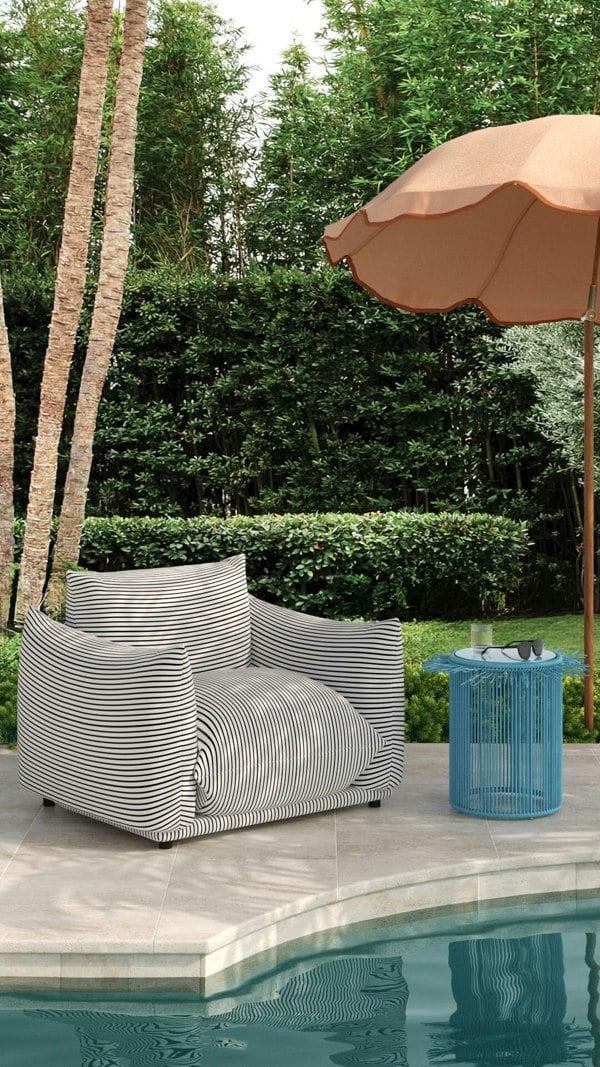 Furniture Edit Saint Tropez Pearl and Black Striped Stuffed Outdoor Armchair