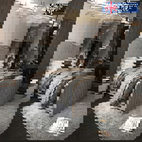 Casa Magna Brixton Upholstered Soft Velvet Metal Bed Frame - Grey