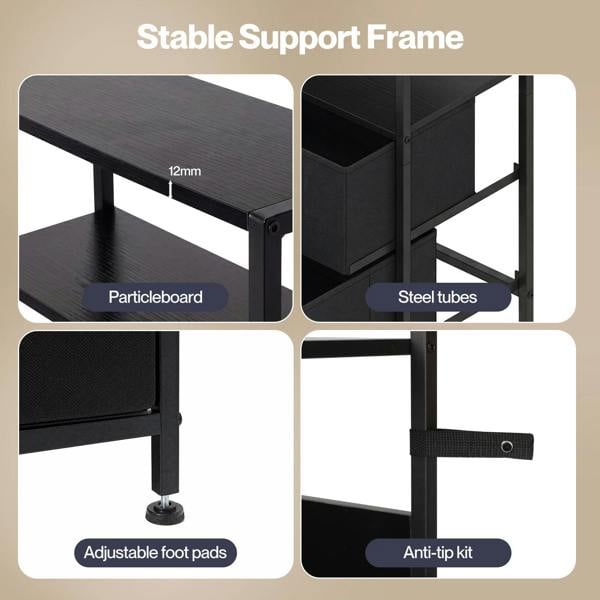 Levede Bedside Table with Charging Station LED Light 2 Drawers Storage Black