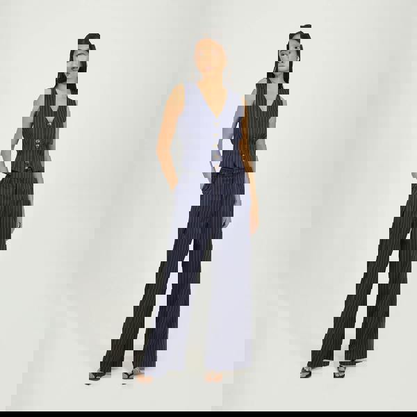 Brave Soul Navy Tailored Pinstripe Waistcoat - Navy Image 3