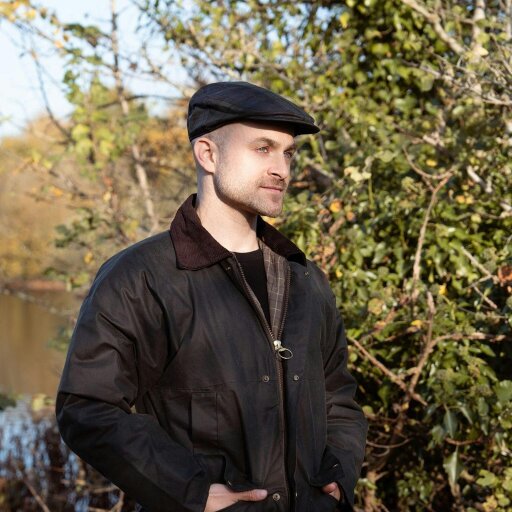 Heather Hats & Accessories Water Resistant Waxed Cotton Flat Cap, Checked Cotton Lining, Outdoor Wear, Blackwatch Navy