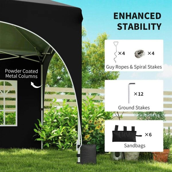 Bobobiy 3 x 6m Pop Up Gazebo Shelter with Sides, 6 Sandbags, Peak Top Garden Party Tent Marquee with Carry Bag, Black