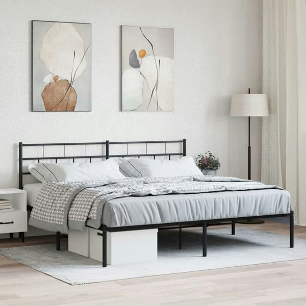 Berkfield Metal Bed Frame with Headboard Black 180x200 cm