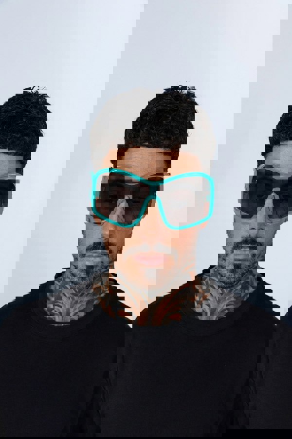 SVNX Square Oversized Mask Sunglasses in Aqua Grey