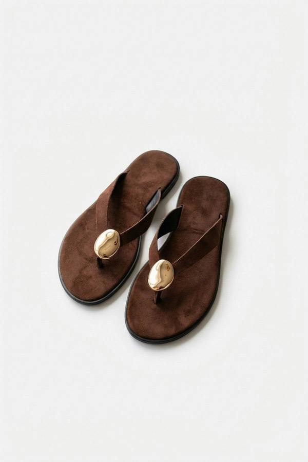 Thea Womens Gold Trim Thong Flat Sandals - ALIEN_wb