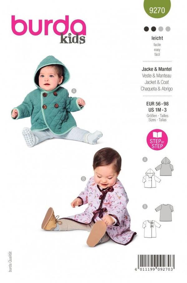 Burda Sewing Pattern 9270 Jackets and Coats For Babies and Kids, 1M-3 (56-98) - Easy