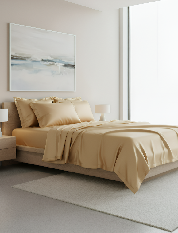 Anycozy Beddings Beige EU Single Size 2 Pcs High End Satin Smooth Duvet Cover Set Luxury Polyester Silky Soft Cozy Bedding Set