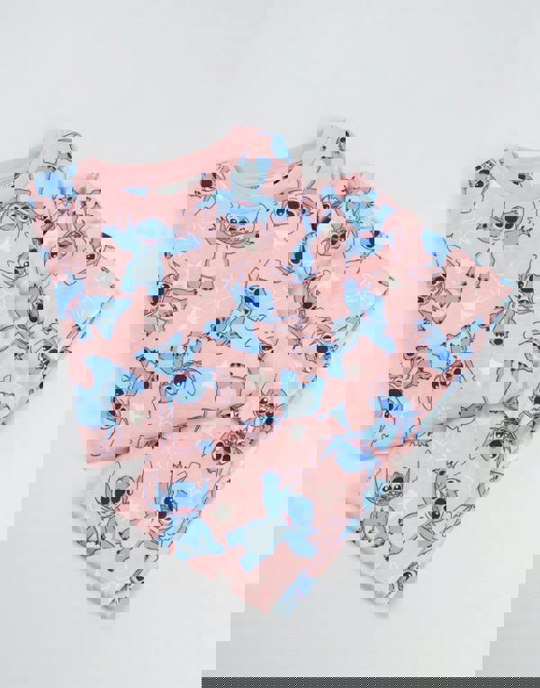 Lilo & Stitch Girls Pink Character Long Sleeve Long Leg Pyjama and Jumper 3 Piece Set