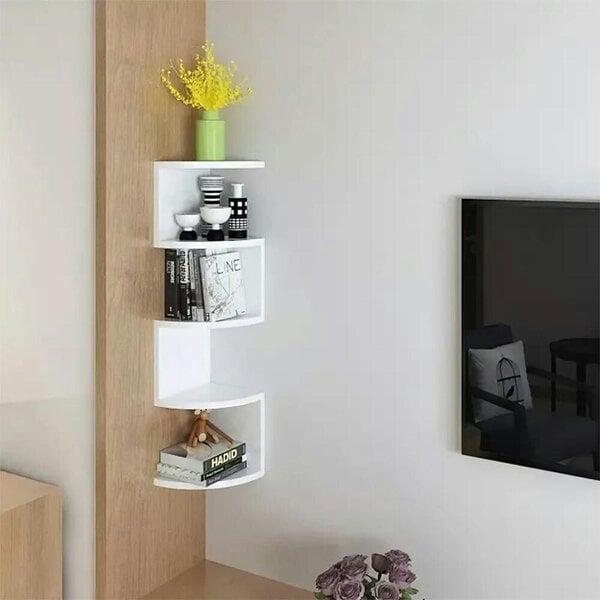 Havendro 5 Tier Floating Corner Shelves Wooden Storage Display Shelf Units Wall Mount