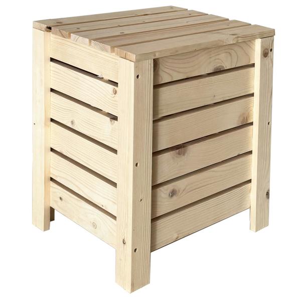 Core Products Narrow Slatted Storage Box with Lid, Pre-Sanded Pine