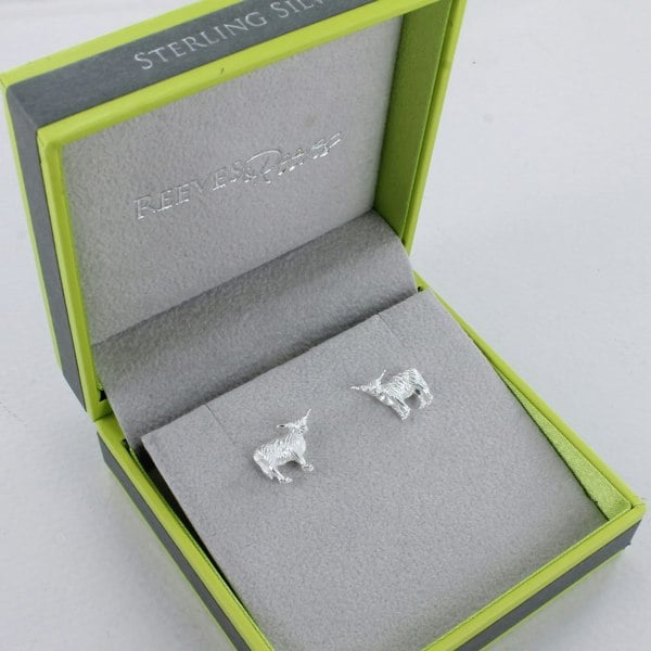 Sterling Silver Standing Highland Cow Stud Earrings - Reeves & Reeves