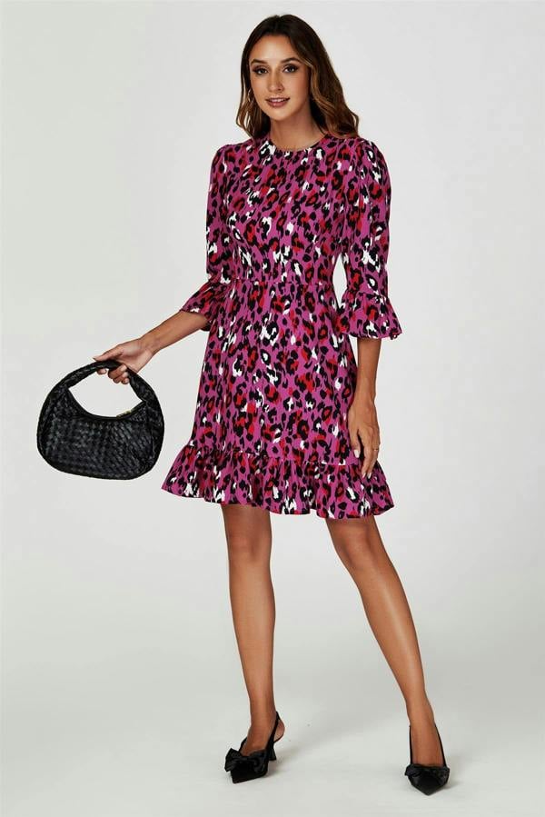 FS Collection Leopard Print Mini Dress In Pink