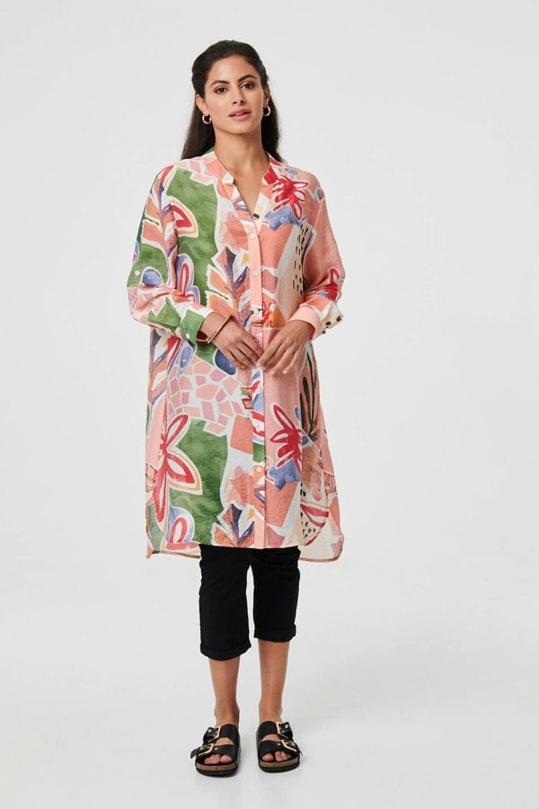Pink | Abstract Longline Relaxed Shirt Dress
