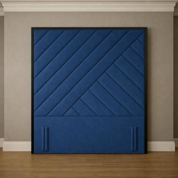 Great British Beds Sandra Headboard with Contrast Border - Blue Plush