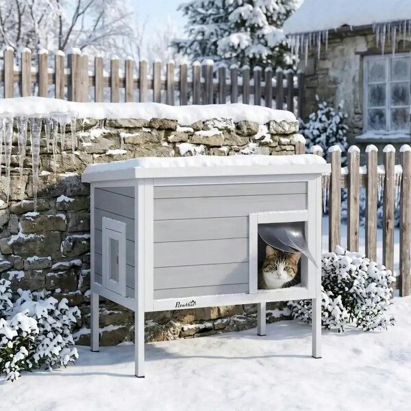 Outdoor Cat House, Insulated Cat Shelter with Insulated Liner, Waterproof Asphalt Roof, Escape Door, Opening Top - Dark Grey