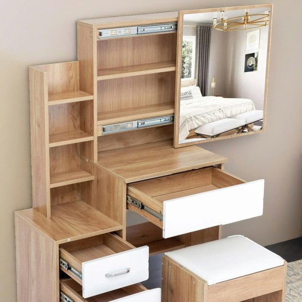 Rafaelo Mobilia 4 Drawer Dressing Table With Mirror And Stool