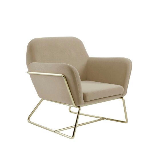 Wyld Haus Marseille Beige Velvet Upholstered Armchair Gold Metal Legs