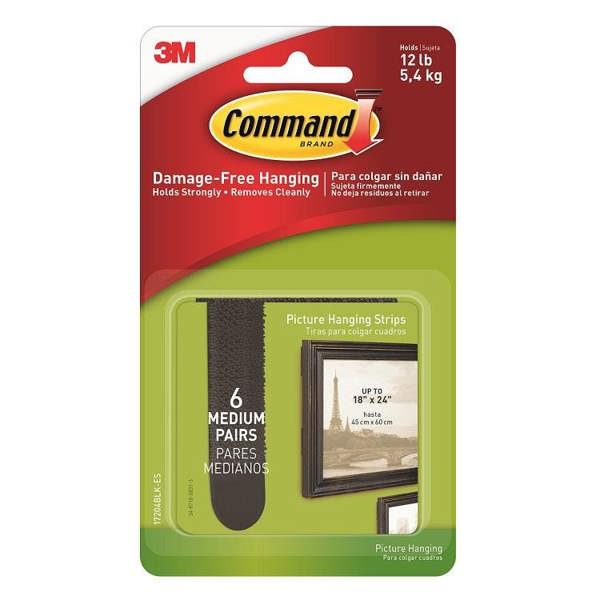 Command 17204BLK Medium Picture Hanging Strips Black 5.4kg 6pk - One Colour - 