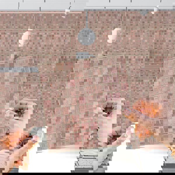 WT1590 - Vintage Pink Marble Mosaic Wall Tile Sticker Set - 15 x 15 cm (6 x 6 in) - 24 pcs