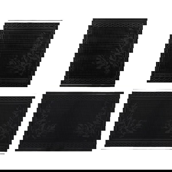 JVL Foliage Rubber Scraper Doormat and Patio Mat, Black