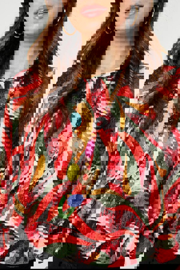 Orange | Printed Oversized Top with Necklace