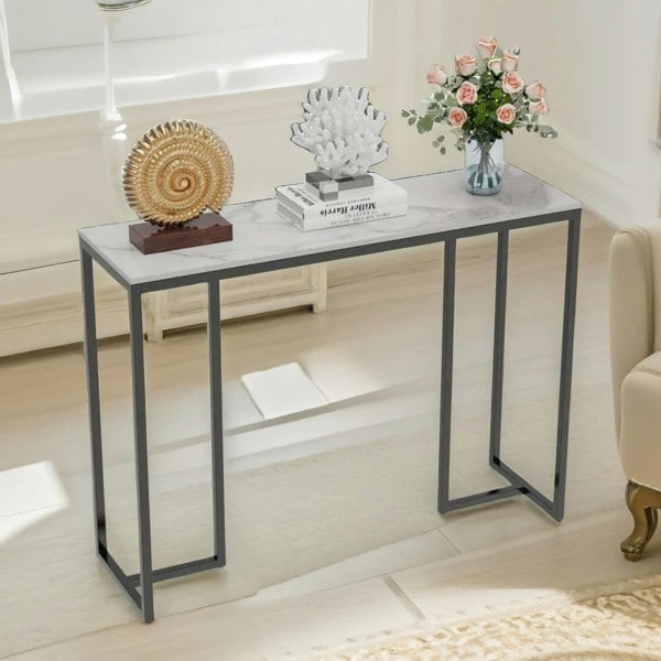 Rafaelo Mobilia Marble Hallway Console Table With 3 Legs White And Black