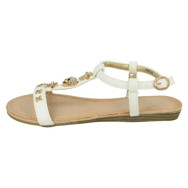 Spot On Girls Spot On Casual T-bar Sandals With Skull And Cross Detail