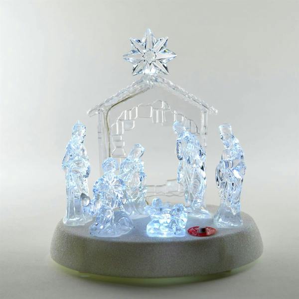20cm Christmas Pre-Lit LED Musical Nativity Scene Acrylic Sculpture Battery Operated Light Up Xmas Tabletop Home Decorations image 2