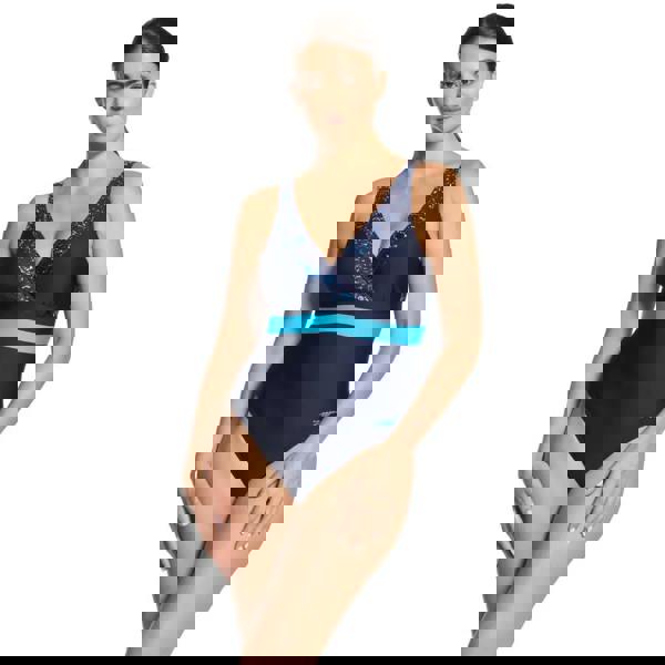 Navy Zoggs Boronia Squareback Swimsuit with sequins and turquoise band