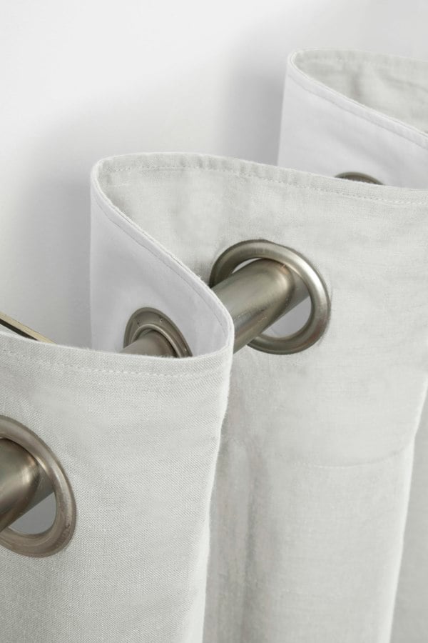 Lazy Linen Pure Washed Linen Lined Eyelet Curtains - White