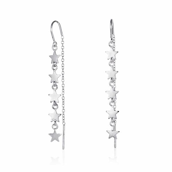 namana 925 Sterling Silver Dainty Threader Earrings for Women with Star Motifs